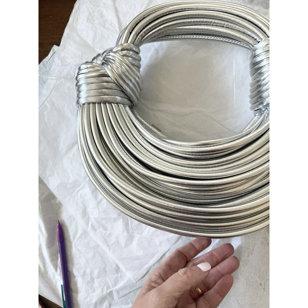 VERANO HILL Silver Crescent Unique Soiree Cocktail Amanda Rope Vegan Leather Bag